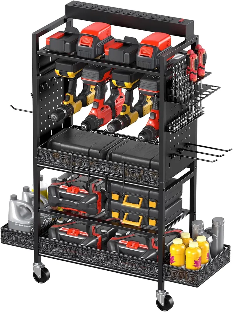 CCCEI Garage Power Tools Organizer Cart with Charging Station